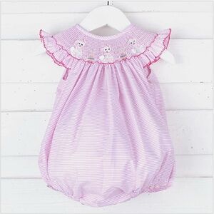 Southern Sunshine Easter Fun Pink Stripe Smocked Bubble